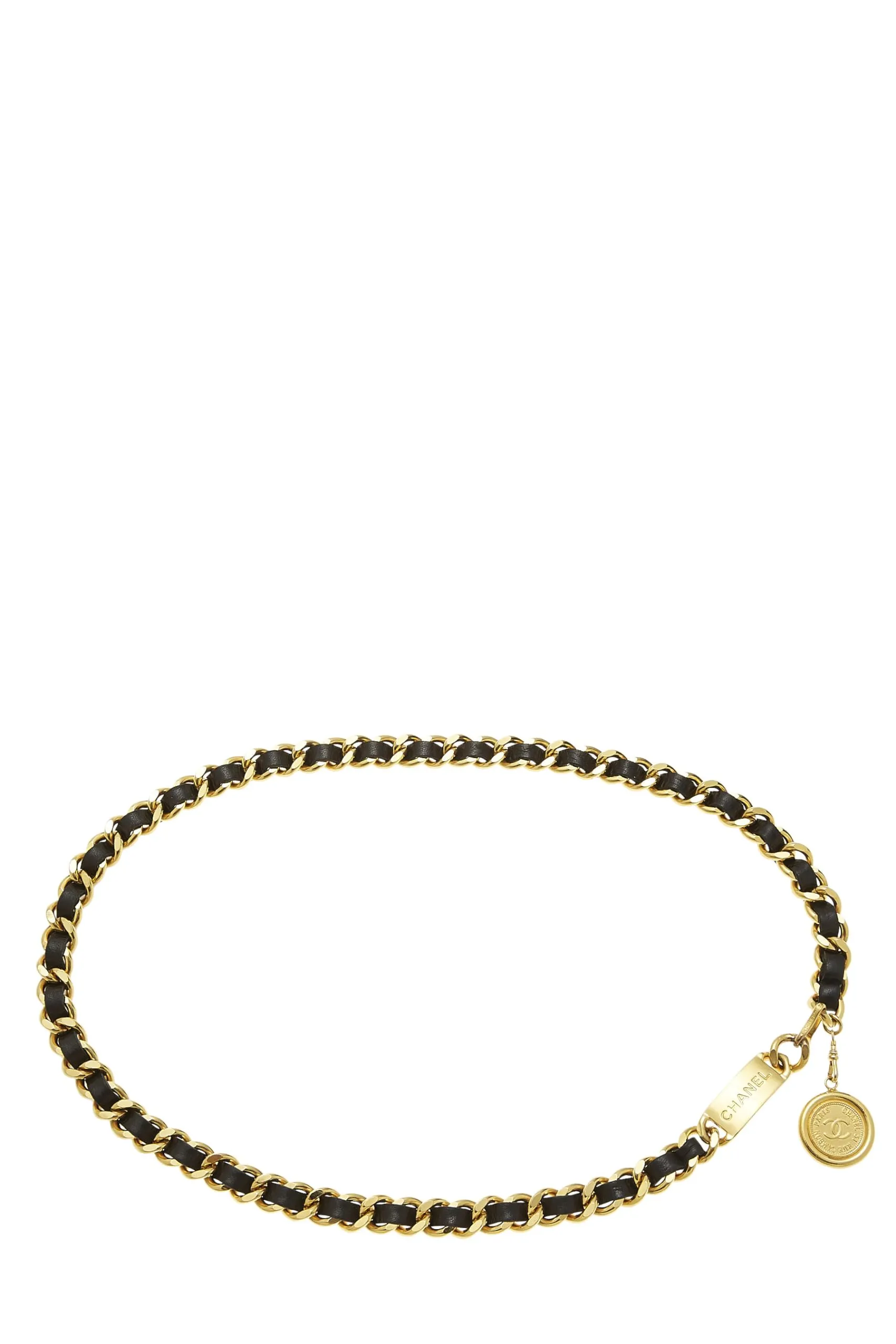 Chanel,  Gold & Black Leather Chain Belt, Black