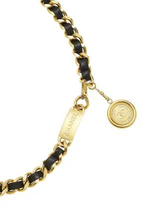 Chanel,  Gold & Black Leather Chain Belt, Black
