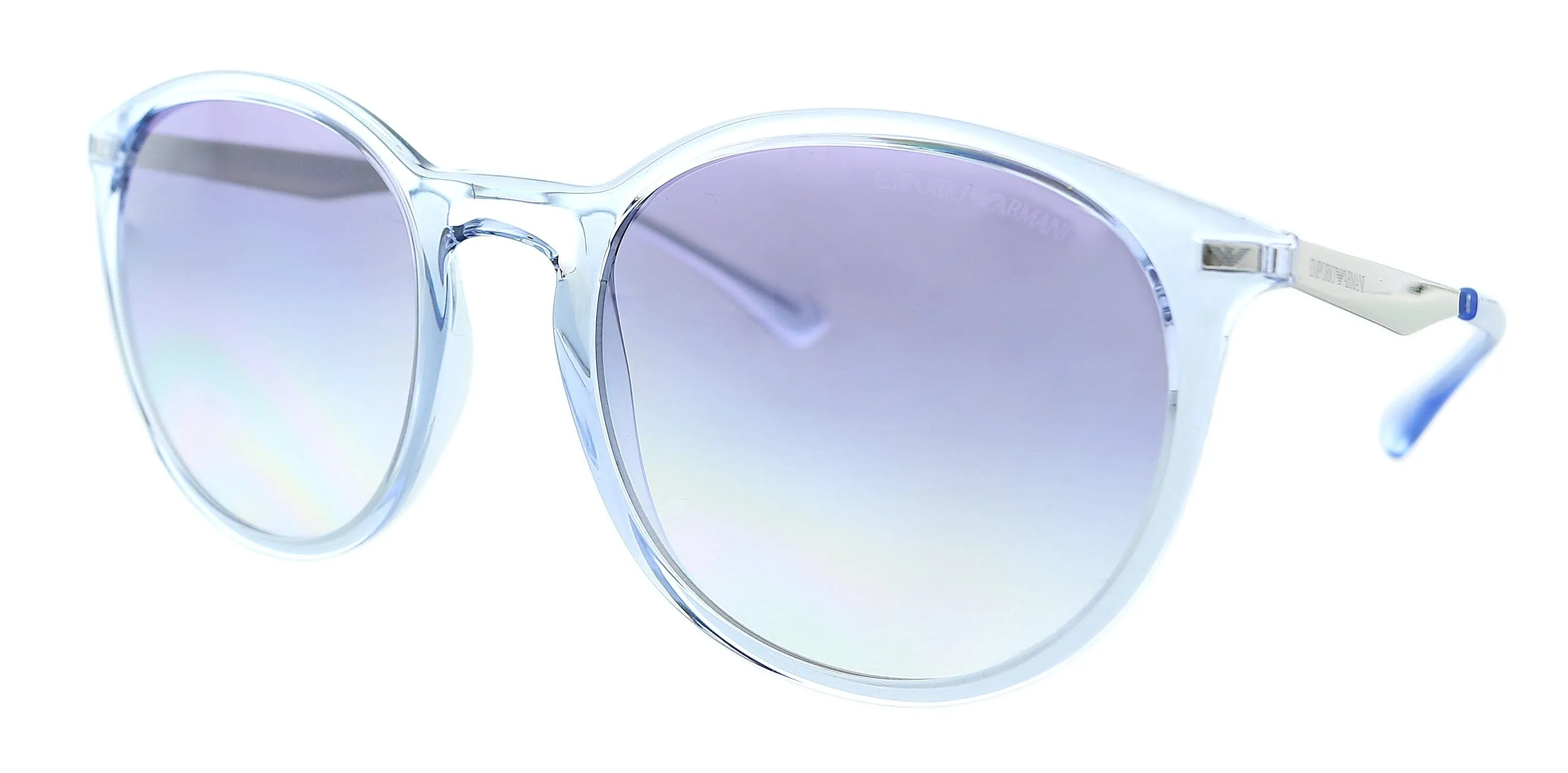 Emporio Armani 0EA4148 584419 Shiny Transparent Blue Phantos Round Sunglasses