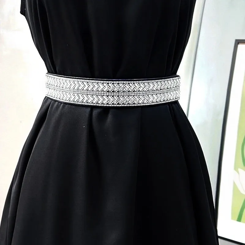 Fashion Solid Color Woven Fabric Inlay Rhinestones Women's Corset Belts 1 Piece
