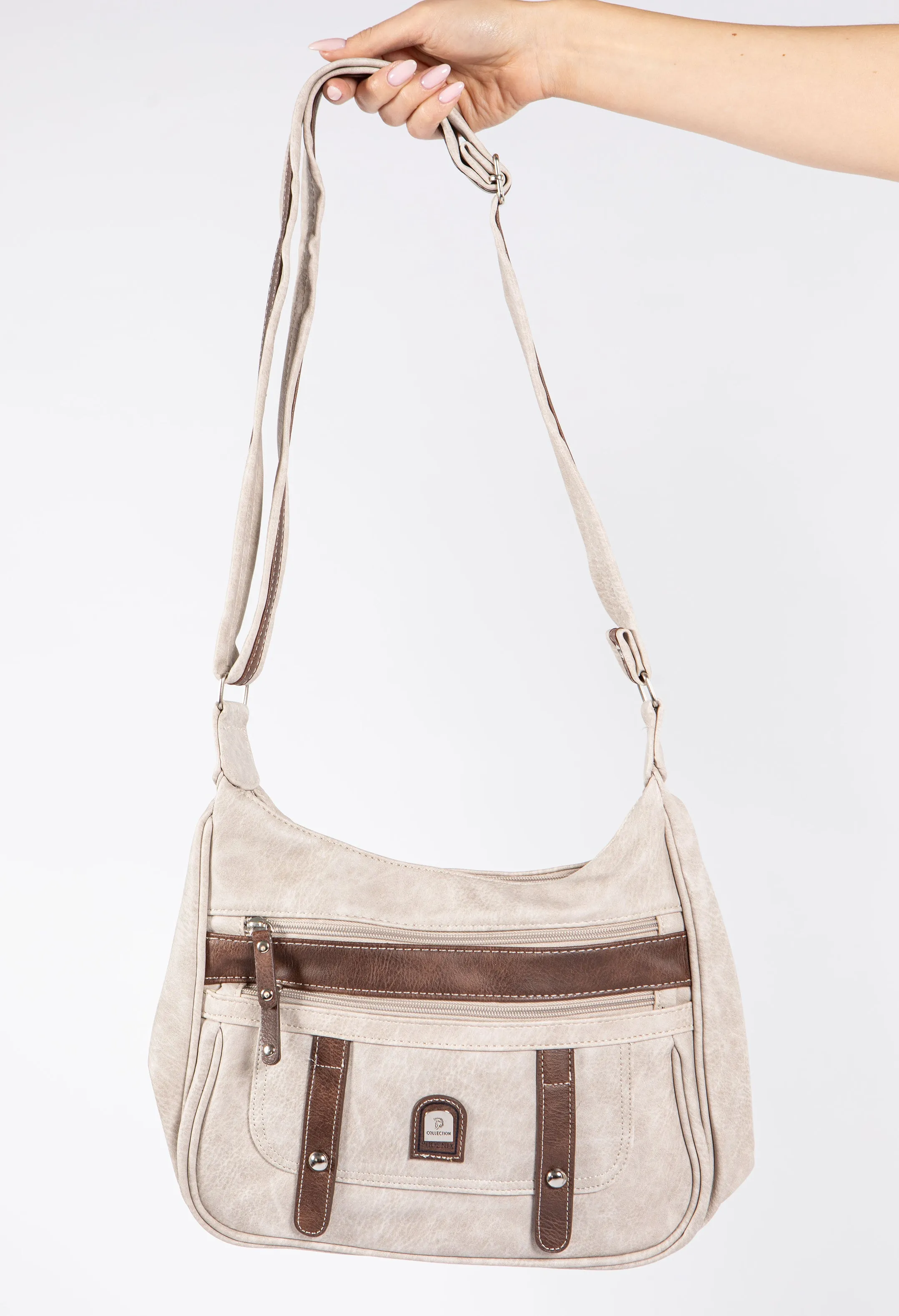 Faux Leather Double Zip Cross Body Bag