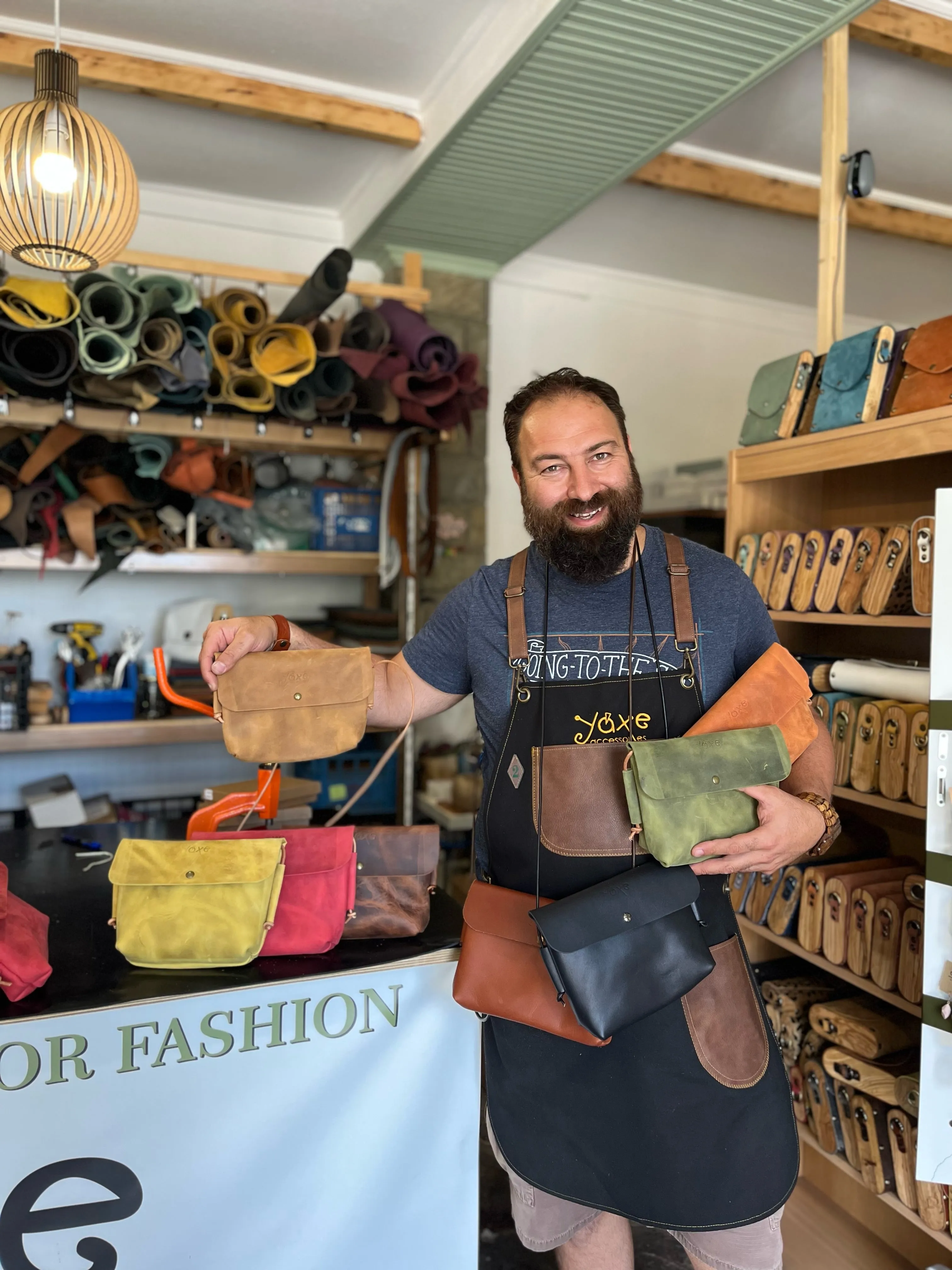 Green crossbody women's bag from oil tanned leather