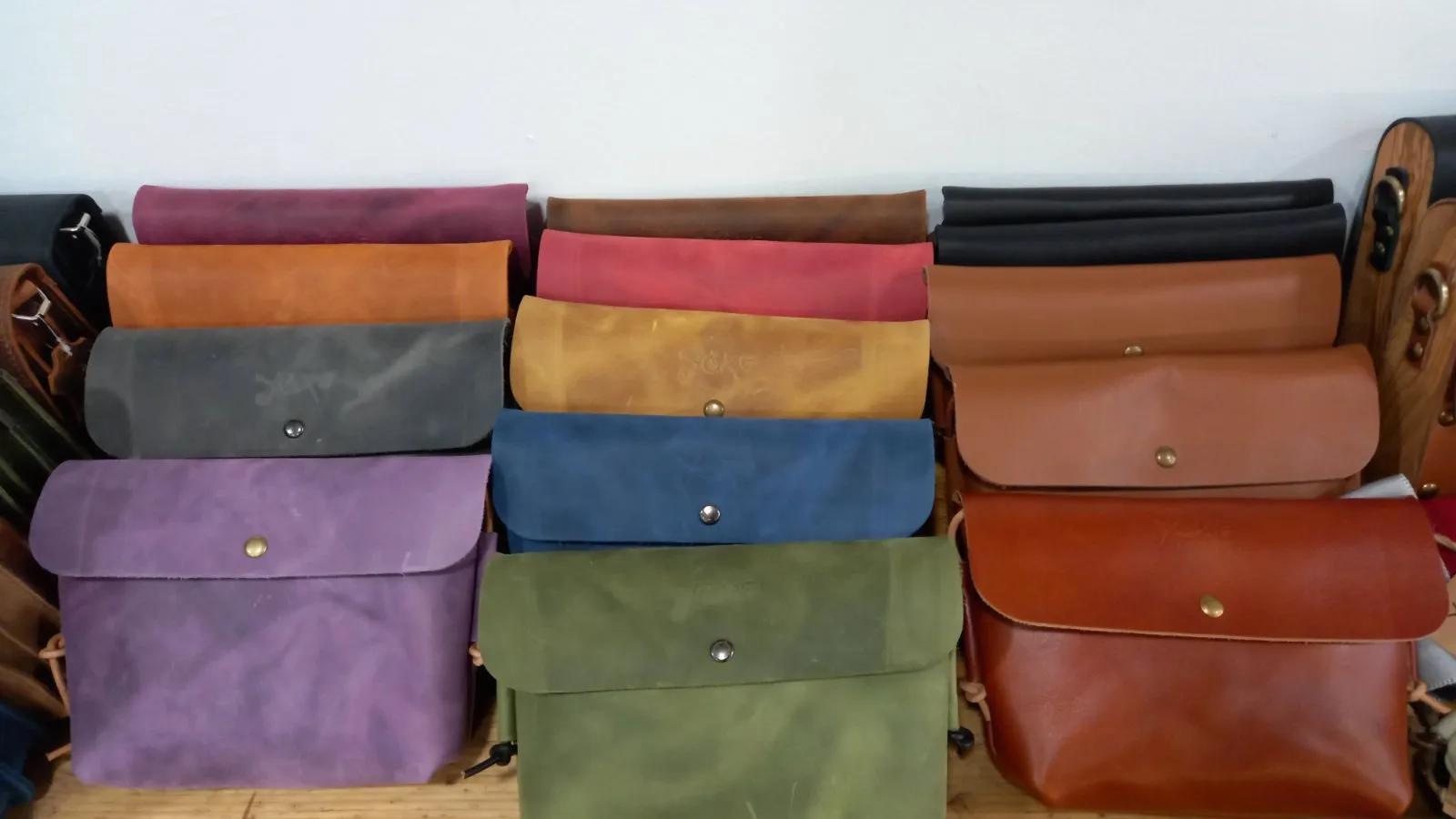 Green crossbody women's bag from oil tanned leather
