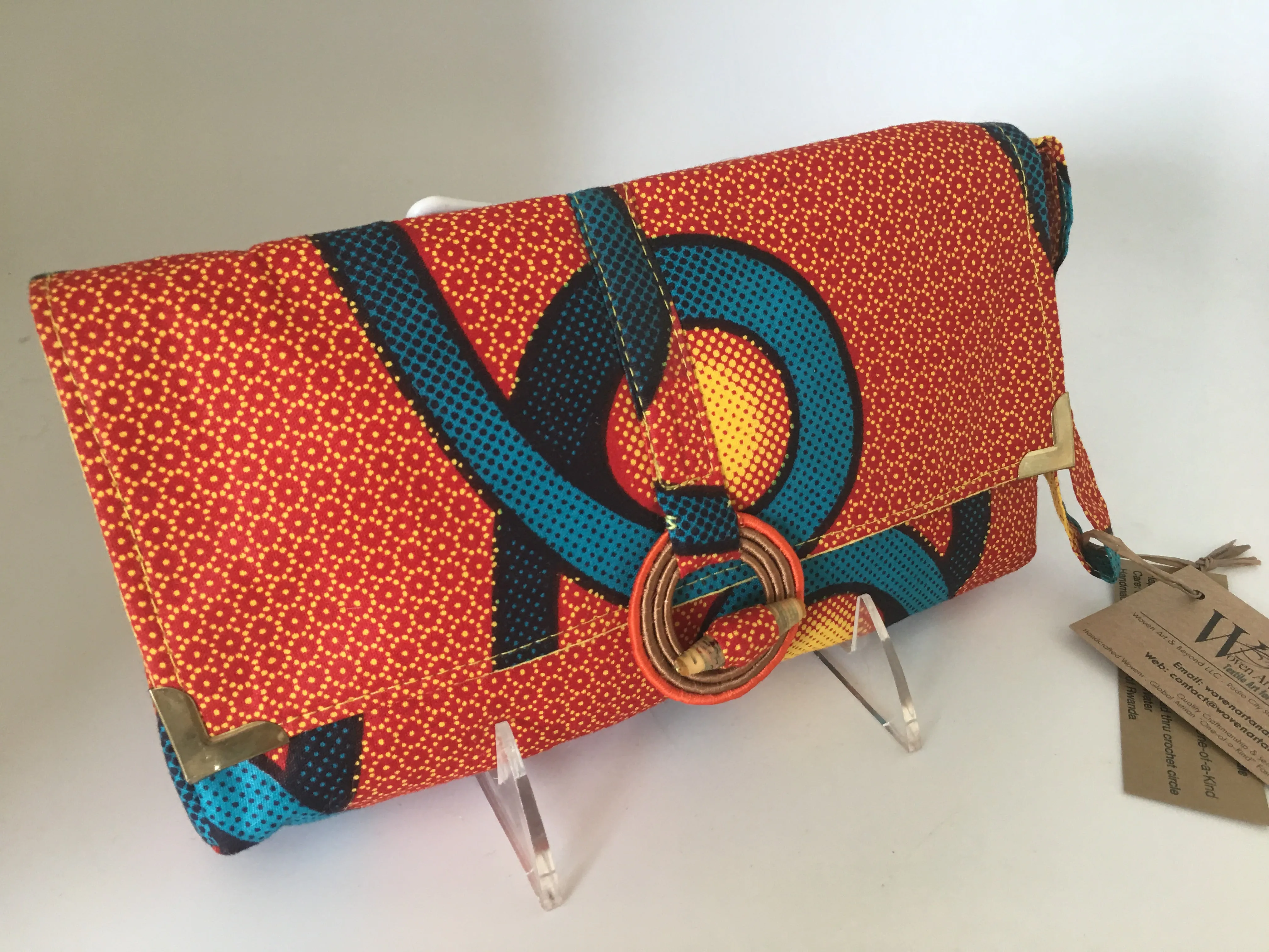 Handmade Rwandan Batik Wristlet Clutch - Sunset