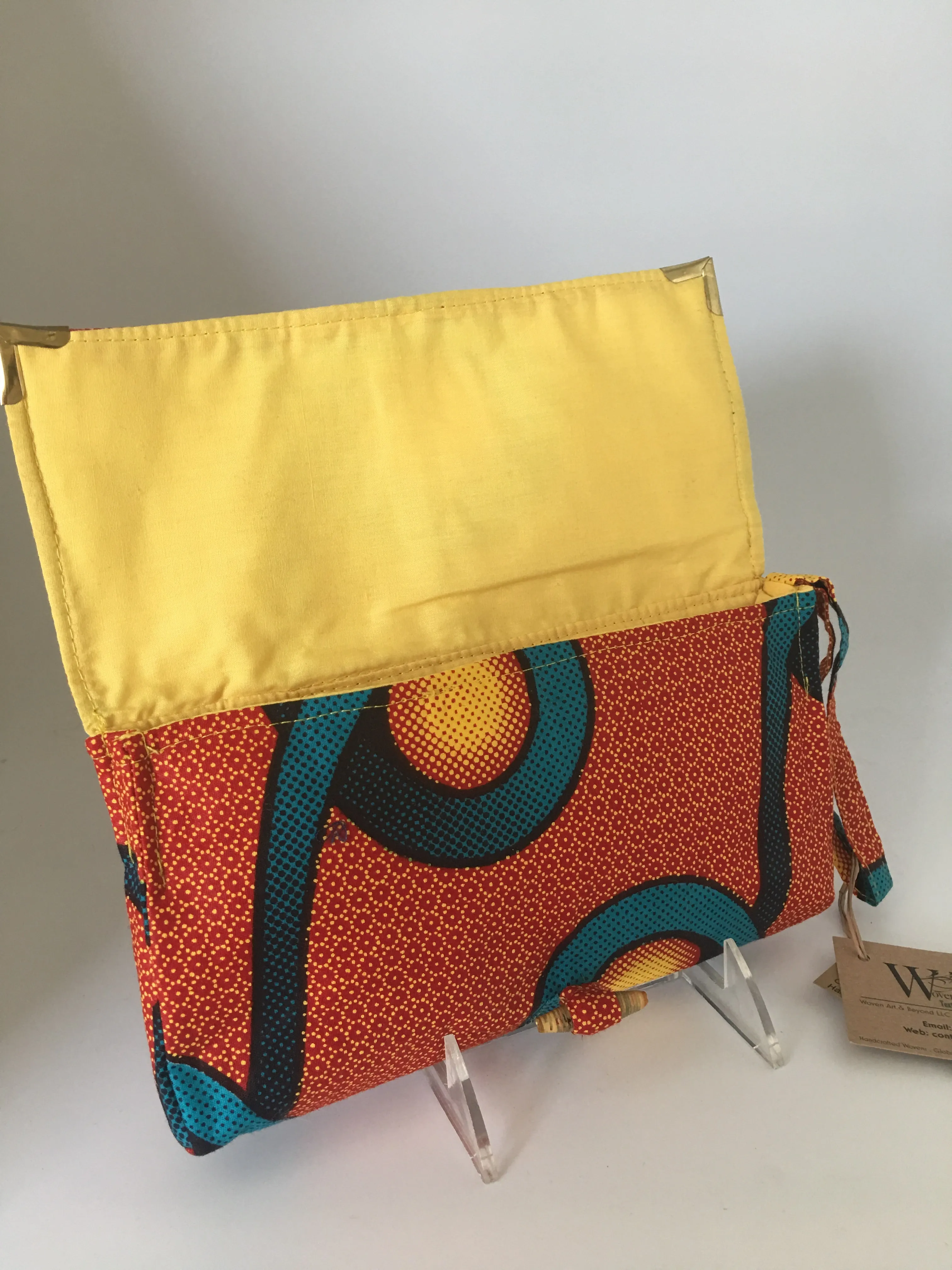 Handmade Rwandan Batik Wristlet Clutch - Sunset