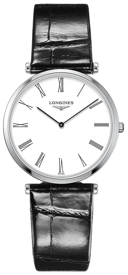 Longines La Grande Classique Stainless Steel White Dial Black Leather Strap Quartz Womens Watch L4.709.4.21.2