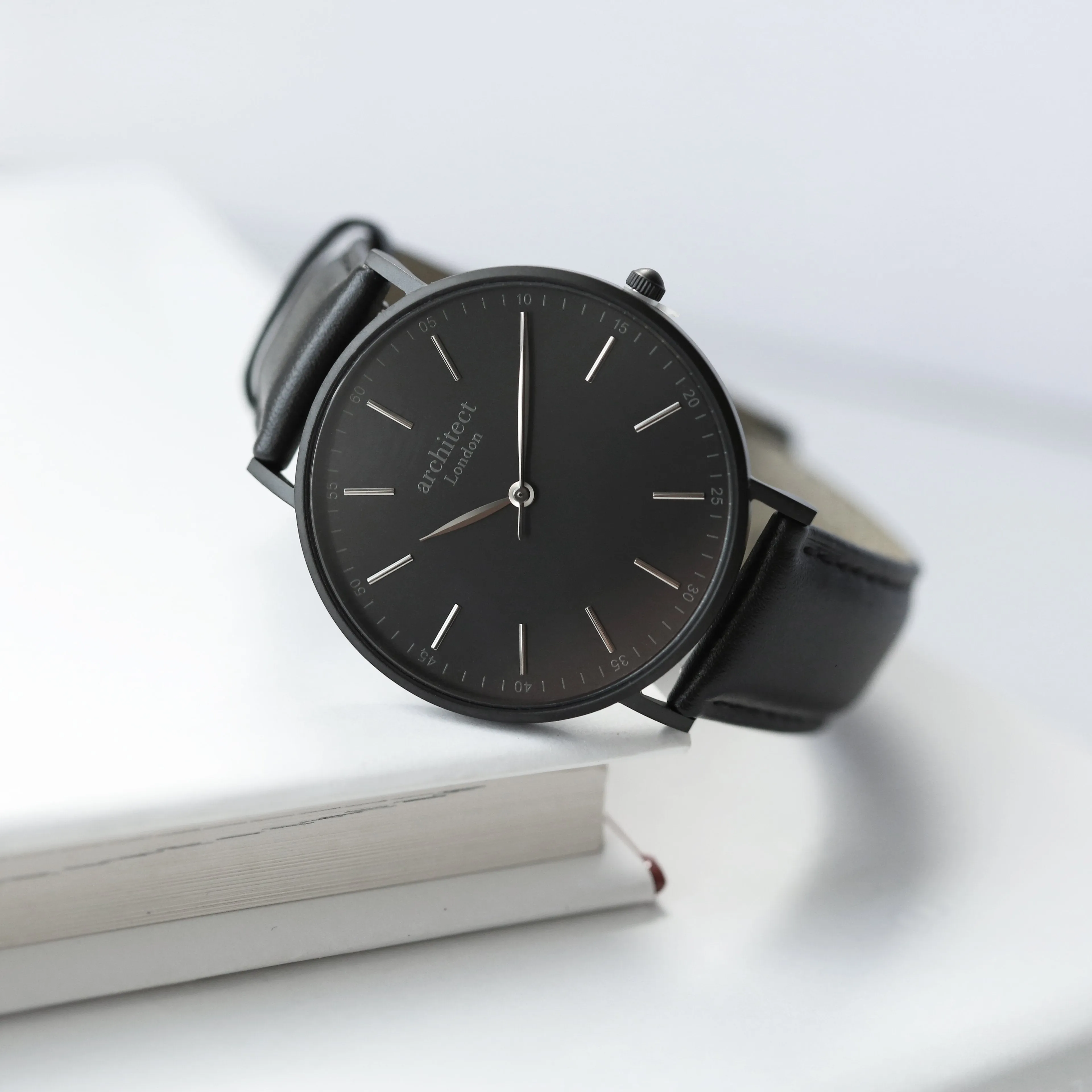Modern Font Engraving - Men's Minimalist Watch, Jet Black Strap