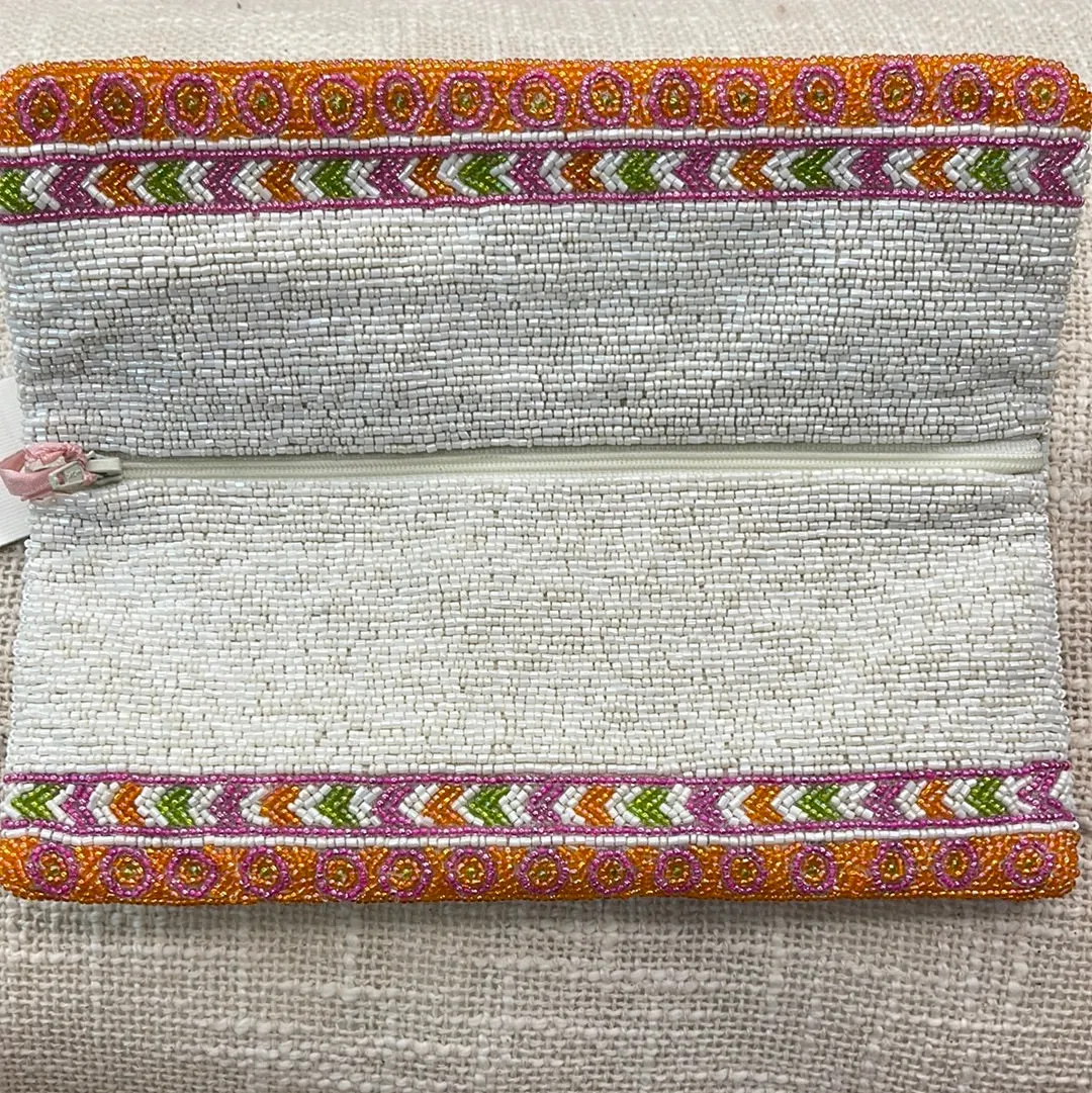 Orange and Fuschia Rose Beaded Clutch