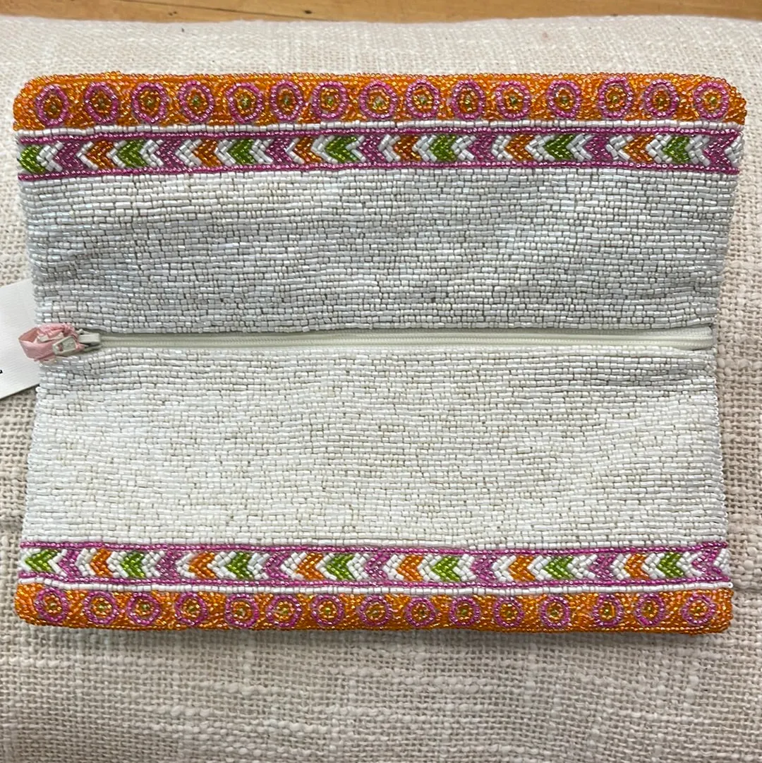 Orange and Fuschia Rose Beaded Clutch