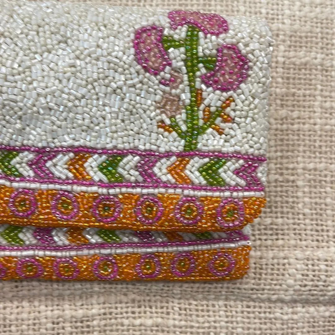Orange and Fuschia Rose Beaded Clutch