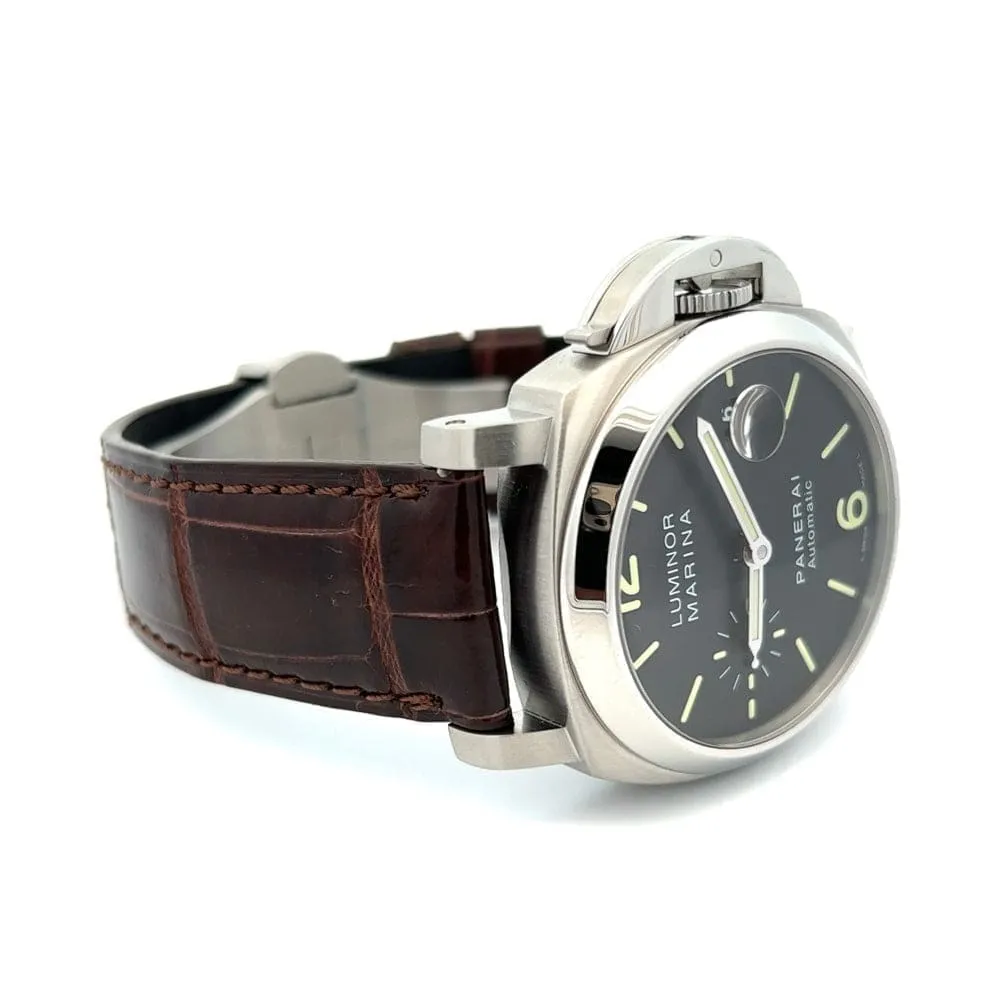 Panerai Pam 48 Stainless Steel Complete 40mm Black Dial Crocodile Strap at Regard Jewelry in Austin,