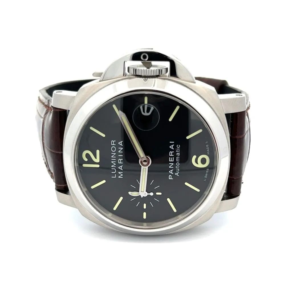 Panerai Pam 48 Stainless Steel Complete 40mm Black Dial Crocodile Strap at Regard Jewelry in Austin,