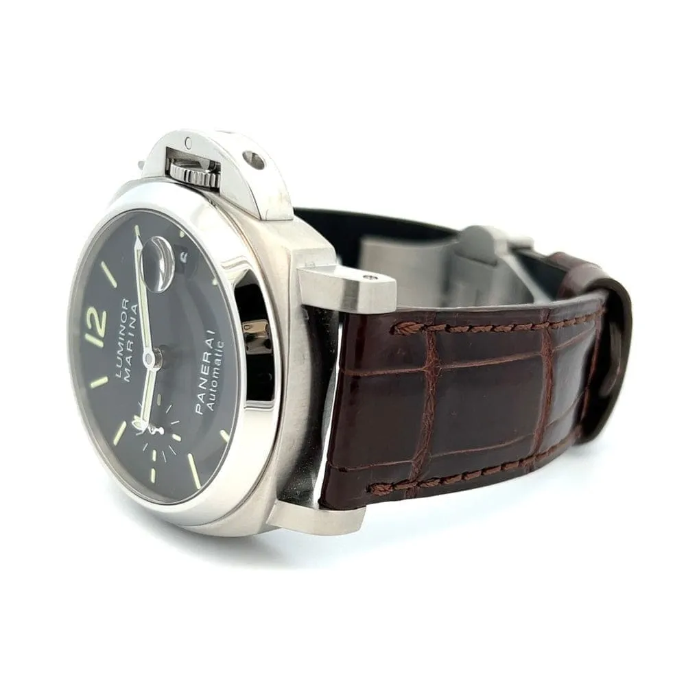 Panerai Pam 48 Stainless Steel Complete 40mm Black Dial Crocodile Strap at Regard Jewelry in Austin,