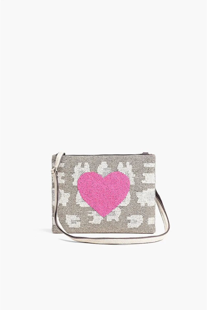 Pink Heart Top Zip Clutch