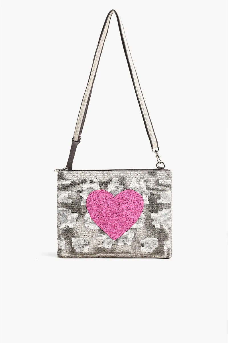 Pink Heart Top Zip Clutch