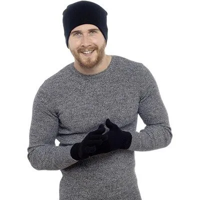 RJM Men's Black Beanie Hat & Gloves Set - Display Case of 18 Sets