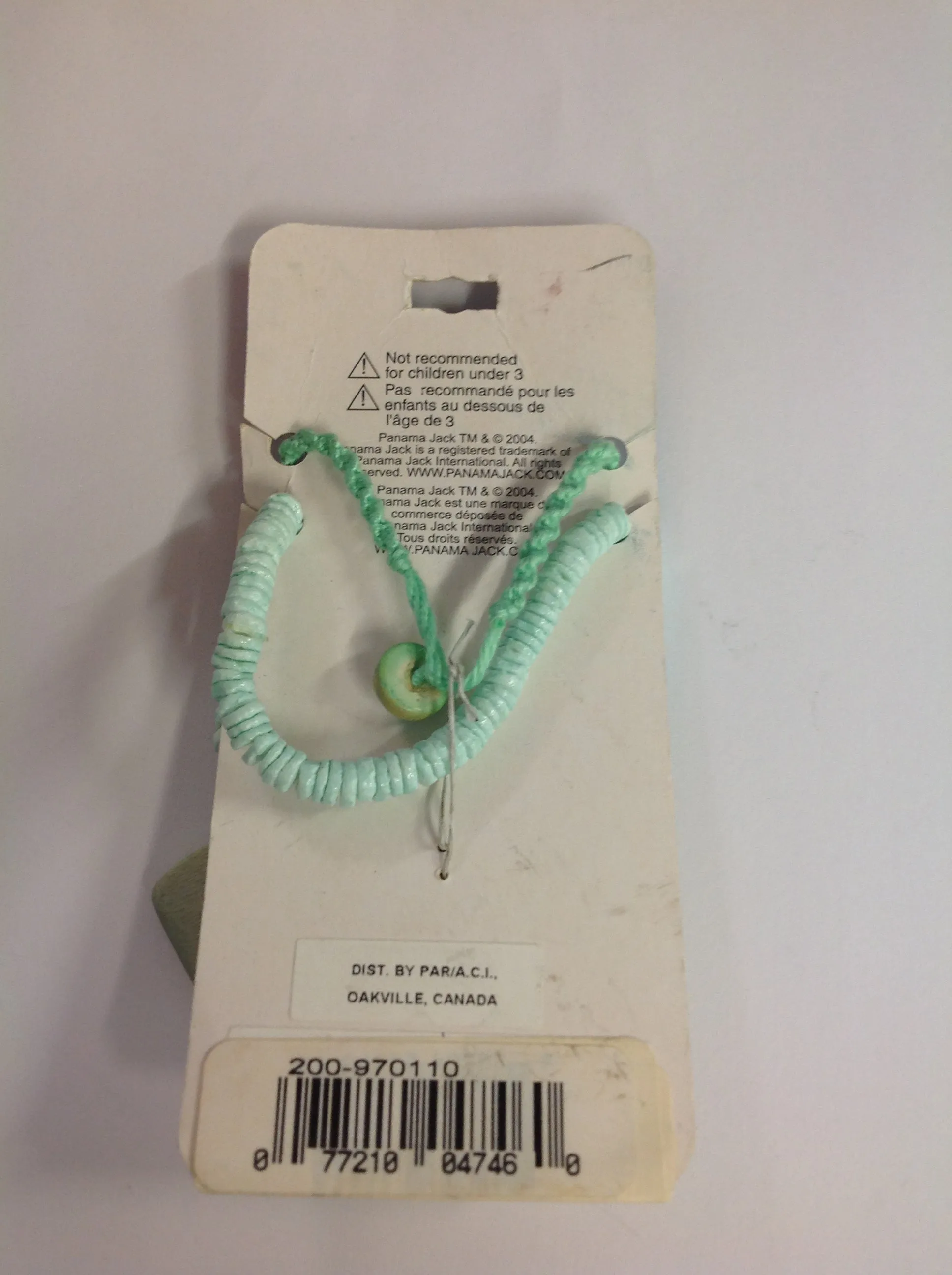 Vintage Authentic Panama Jack Duo Ankle Bracelet with Green White Bead and Rope with Tropical Flower Heart Pendant on Stone