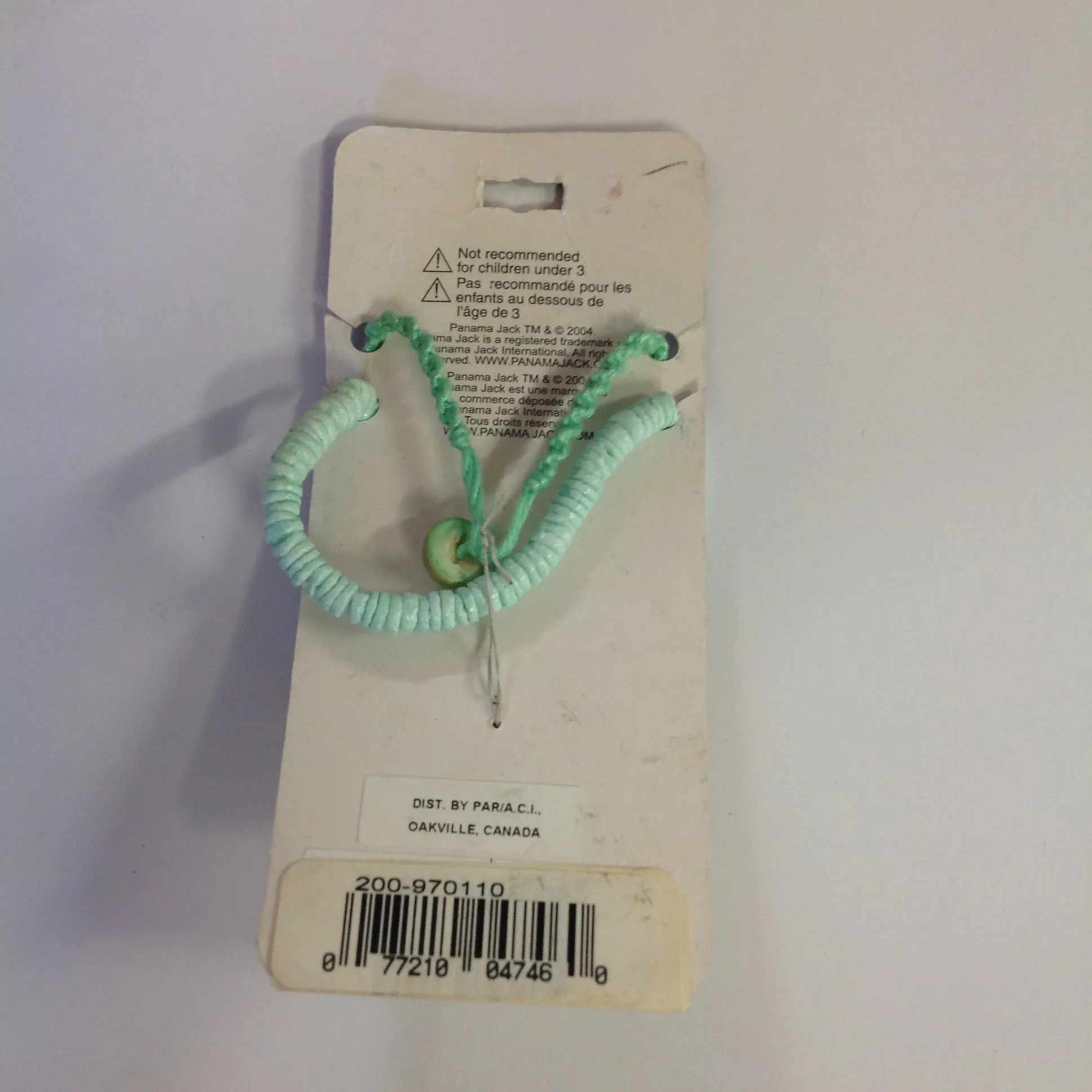 Vintage Authentic Panama Jack Duo Ankle Bracelet with Green White Bead and Rope with Tropical Flower Heart Pendant on Stone