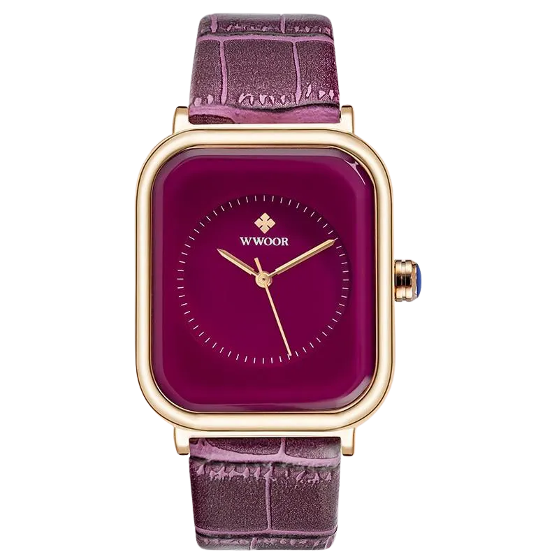 Women Leather Rectangle Minimalist  Quartz Wrist Watches